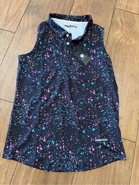 Shank It Golf Women’s Small Sleeveless Polo Top Paint Splatter NWT